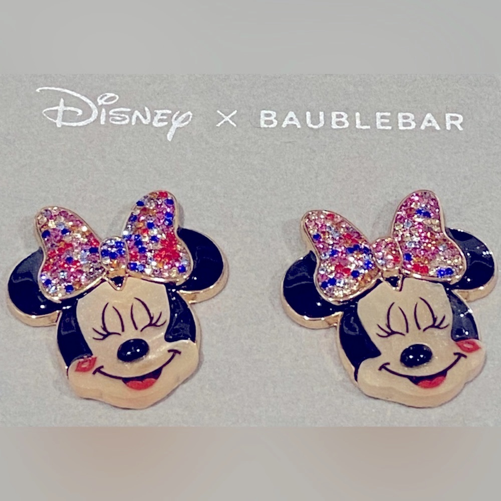 NWT Disney x Baublebar Minnie Mouse 18k gold tone silhouette earrings sparkle